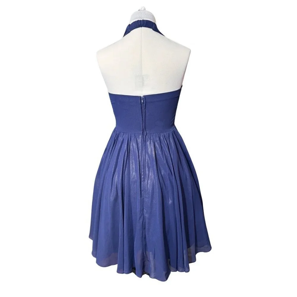 JODI KRISTOPHER Blue Rhinestone Halter Dress Juniors Size 3 Prom Cocktail Party‎ - Picture 2 of 11